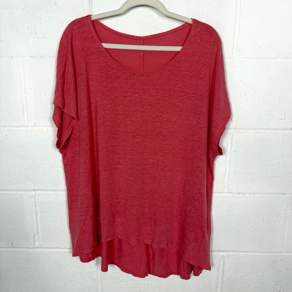 Eileen Fisher 100% Linen Tunic Top Size XL Hi-Lo Relaxed Fit Beach Travel Resort